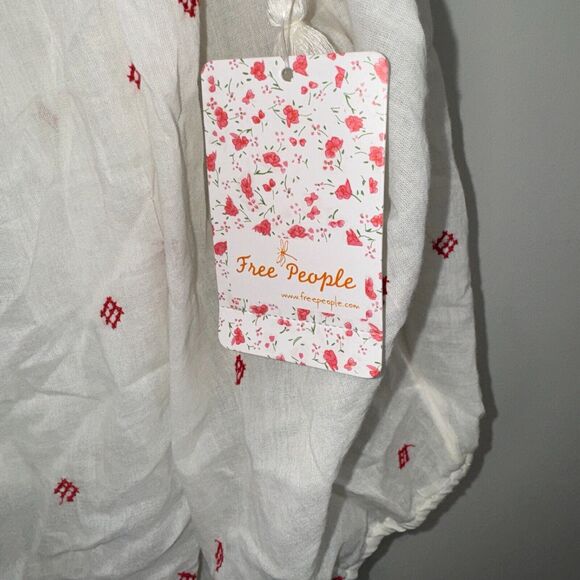 Free People Boho Top‎ Size Large Ivory Embroidered Sleeveless Cotton Tie Straps - Picture 4 of 10